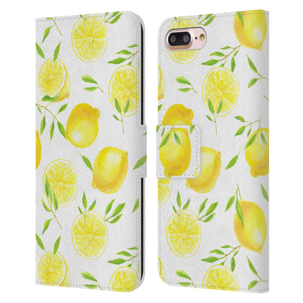Katerina Kirilova Fruits & Foliage Patterns Lemons Leather Book Wallet Case Cover For Apple iPhone 7 Plus / iPhone 8 Plus