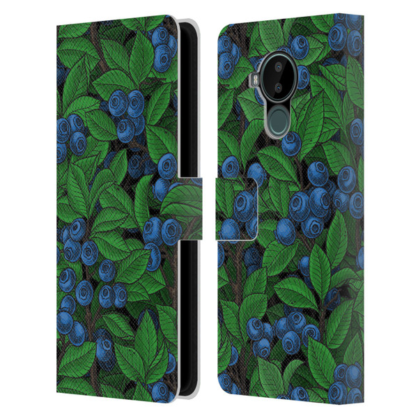 Katerina Kirilova Fruits & Foliage Patterns Blueberries Leather Book Wallet Case Cover For Nokia C30