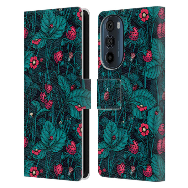 Katerina Kirilova Fruits & Foliage Patterns Wild Strawberries Leather Book Wallet Case Cover For Motorola Edge 30