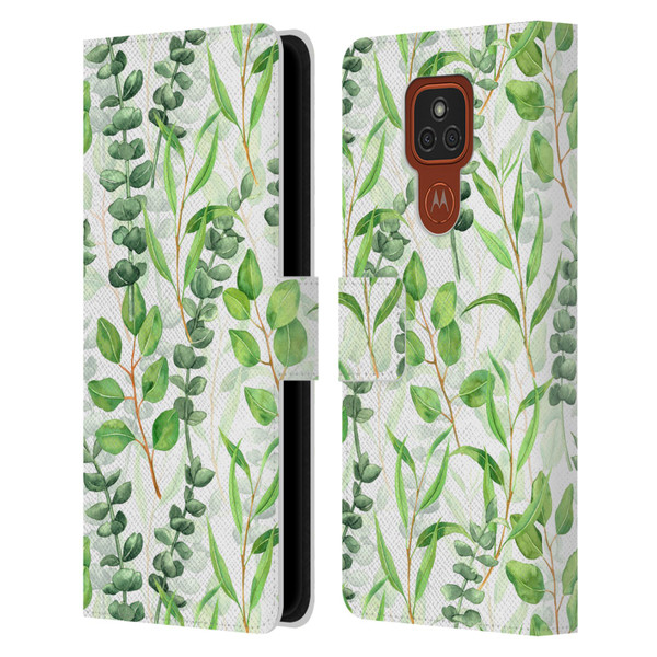 Katerina Kirilova Fruits & Foliage Patterns Eucalyptus Mix Leather Book Wallet Case Cover For Motorola Moto E7 Plus