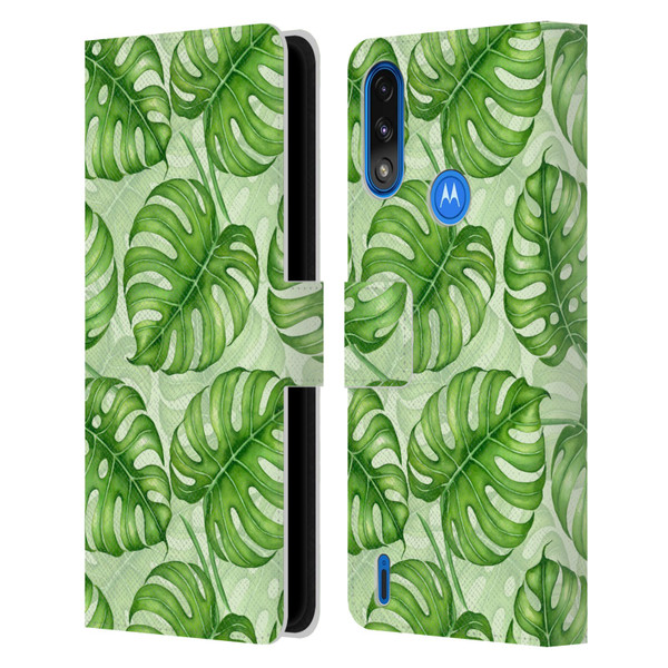 Katerina Kirilova Fruits & Foliage Patterns Monstera Leather Book Wallet Case Cover For Motorola Moto E7 Power / Moto E7i Power