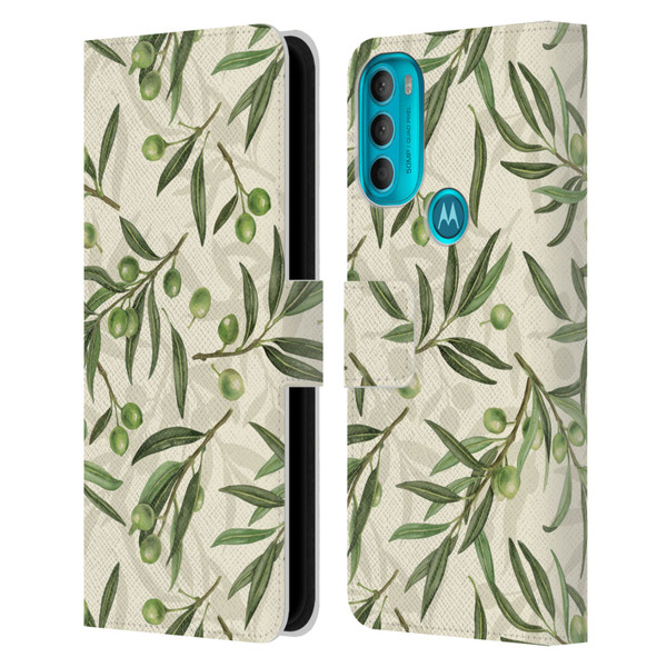 Katerina Kirilova Fruits & Foliage Patterns Olive Branches Leather Book Wallet Case Cover For Motorola Moto G71 5G
