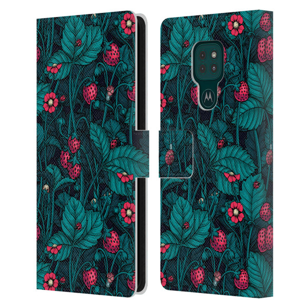 Katerina Kirilova Fruits & Foliage Patterns Wild Strawberries Leather Book Wallet Case Cover For Motorola Moto G9 Play