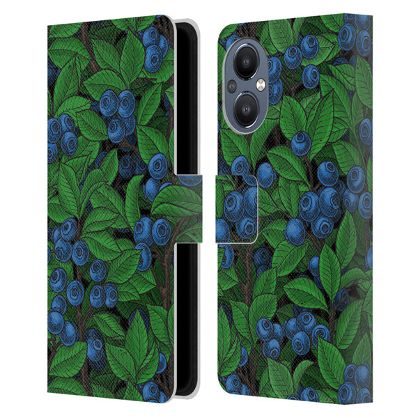 Katerina Kirilova Fruits & Foliage Patterns Blueberries Leather Book Wallet Case Cover For OnePlus Nord N20 5G