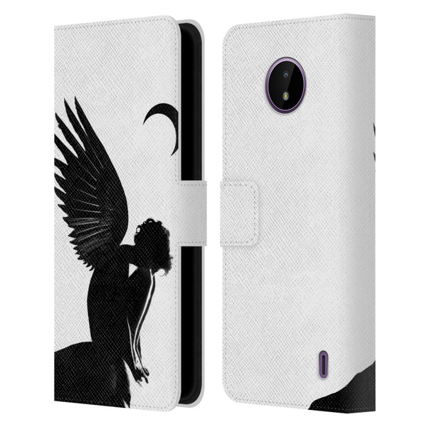 LouiJoverArt Black And White Angel Leather Book Wallet Case Cover For Nokia C10 / C20