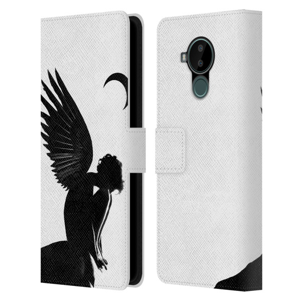 LouiJoverArt Black And White Angel Leather Book Wallet Case Cover For Nokia C30