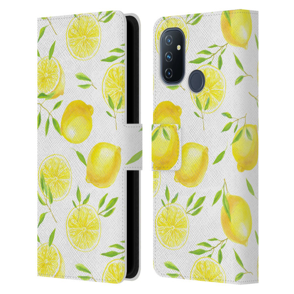 Katerina Kirilova Fruits & Foliage Patterns Lemons Leather Book Wallet Case Cover For OnePlus Nord N100