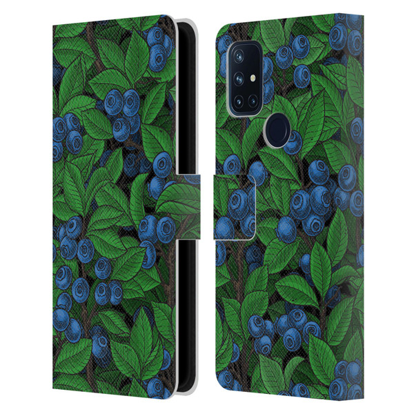 Katerina Kirilova Fruits & Foliage Patterns Blueberries Leather Book Wallet Case Cover For OnePlus Nord N10 5G