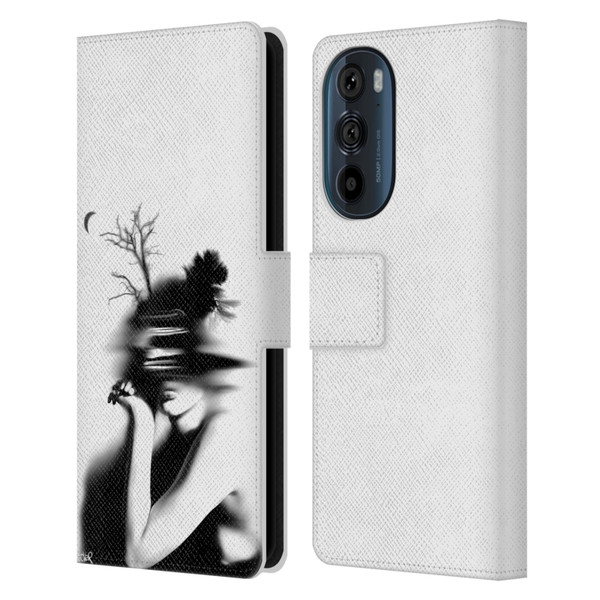 LouiJoverArt Black And White The Mystery Of Never Leather Book Wallet Case Cover For Motorola Edge 30