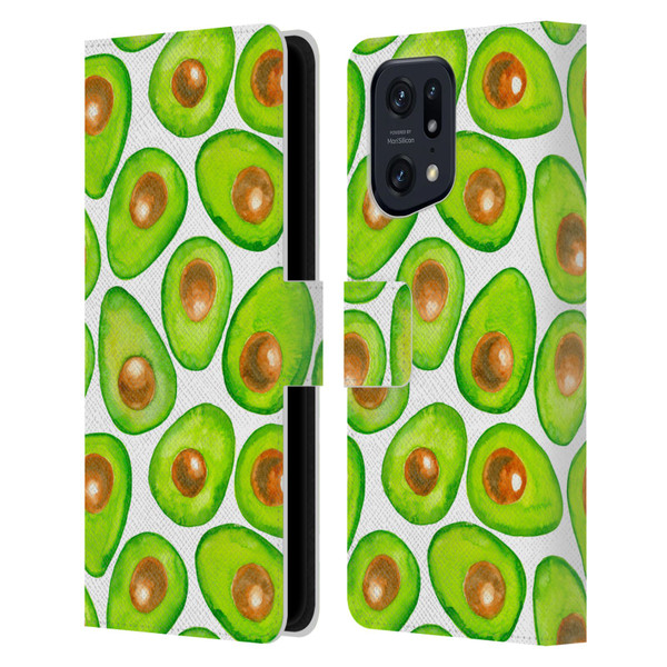 Katerina Kirilova Fruits & Foliage Patterns Avocado Leather Book Wallet Case Cover For OPPO Find X5 Pro