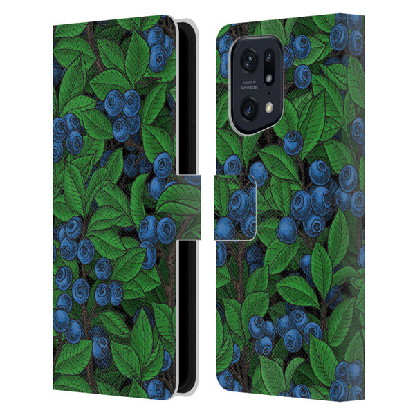 Katerina Kirilova Fruits & Foliage Patterns Blueberries Leather Book Wallet Case Cover For OPPO Find X5 Pro