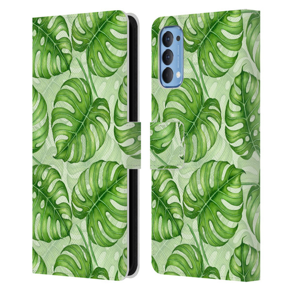 Katerina Kirilova Fruits & Foliage Patterns Monstera Leather Book Wallet Case Cover For OPPO Reno 4 5G