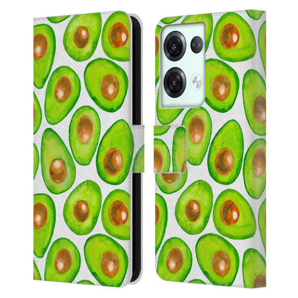 Katerina Kirilova Fruits & Foliage Patterns Avocado Leather Book Wallet Case Cover For OPPO Reno8 Pro
