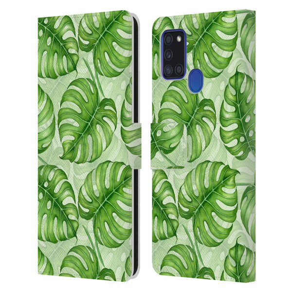 Katerina Kirilova Fruits & Foliage Patterns Monstera Leather Book Wallet Case Cover For Samsung Galaxy A21s (2020)
