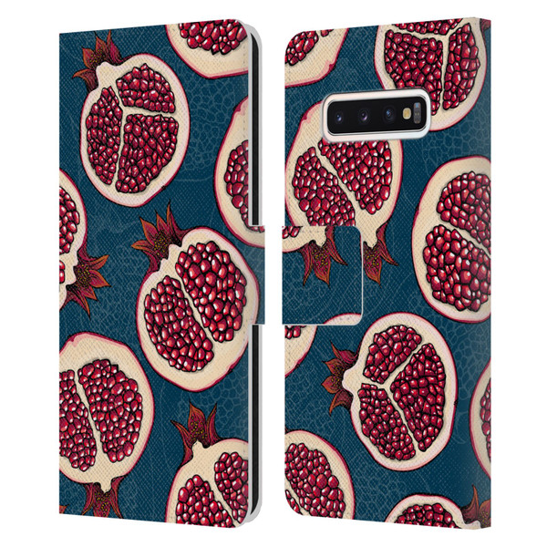 Katerina Kirilova Fruits & Foliage Patterns Pomegranate Slices Leather Book Wallet Case Cover For Samsung Galaxy S10