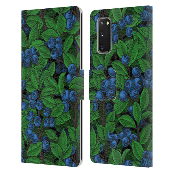 Katerina Kirilova Fruits & Foliage Patterns Blueberries Leather Book Wallet Case Cover For Samsung Galaxy S20 / S20 5G