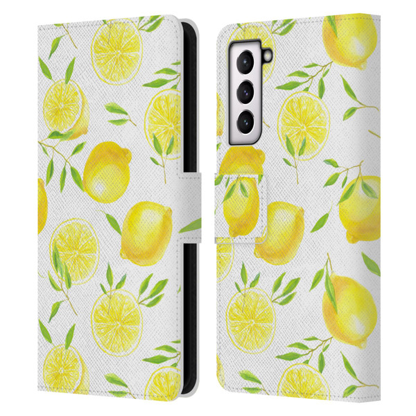 Katerina Kirilova Fruits & Foliage Patterns Lemons Leather Book Wallet Case Cover For Samsung Galaxy S21 5G