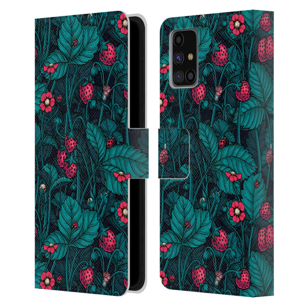 Katerina Kirilova Fruits & Foliage Patterns Wild Strawberries Leather Book Wallet Case Cover For Samsung Galaxy M31s (2020)