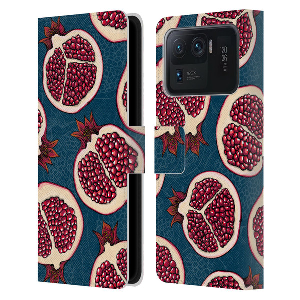 Katerina Kirilova Fruits & Foliage Patterns Pomegranate Slices Leather Book Wallet Case Cover For Xiaomi Mi 11 Ultra