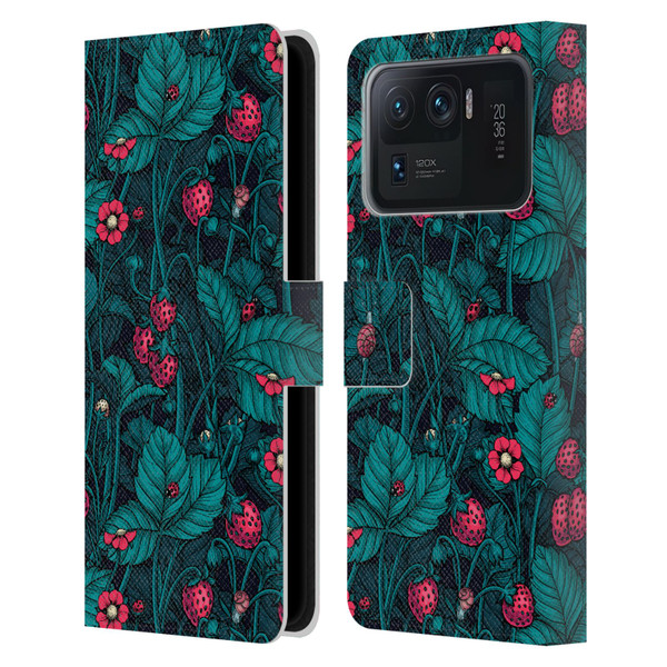 Katerina Kirilova Fruits & Foliage Patterns Wild Strawberries Leather Book Wallet Case Cover For Xiaomi Mi 11 Ultra