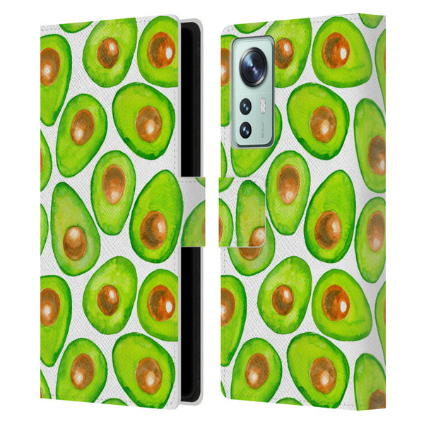 Katerina Kirilova Fruits & Foliage Patterns Avocado Leather Book Wallet Case Cover For Xiaomi 12