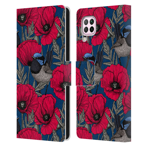Katerina Kirilova Floral Patterns Fairy Wrens & Poppies Leather Book Wallet Case Cover For Huawei Nova 6 SE / P40 Lite