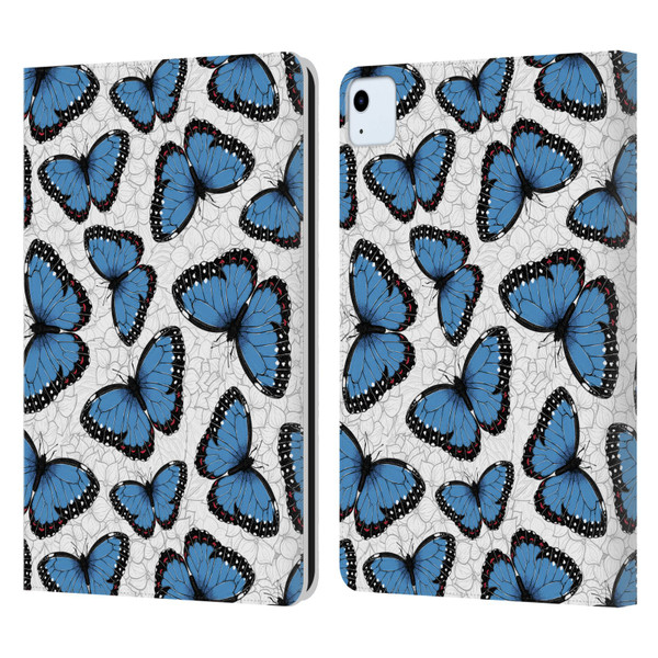 Katerina Kirilova Floral Patterns Blue Butterflies Leather Book Wallet Case Cover For Apple iPad Air 11 2020/2022/2024