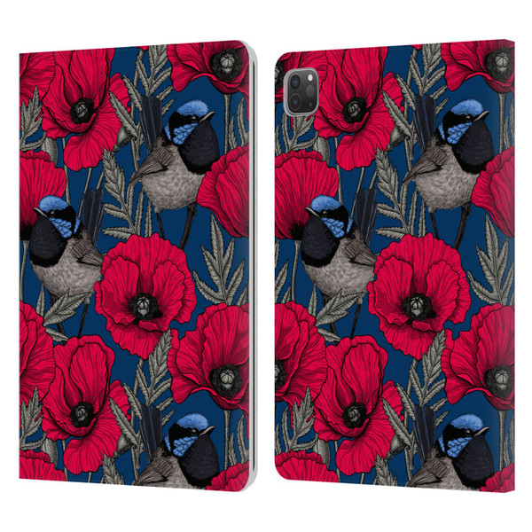 Katerina Kirilova Floral Patterns Fairy Wrens & Poppies Leather Book Wallet Case Cover For Apple iPad Pro 11 2020 / 2021 / 2022