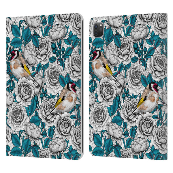 Katerina Kirilova Floral Patterns White Rose & Birds Leather Book Wallet Case Cover For Apple iPad Pro 11 2020 / 2021 / 2022