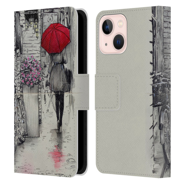 LouiJoverArt Red Ink Amsterdam Walk Leather Book Wallet Case Cover For Apple iPhone 13 Mini