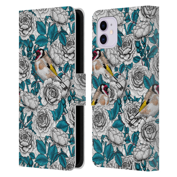 Katerina Kirilova Floral Patterns White Rose & Birds Leather Book Wallet Case Cover For Apple iPhone 11