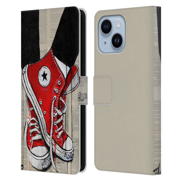 LouiJoverArt Red Ink Shoes Leather Book Wallet Case Cover For Apple iPhone 14 Plus