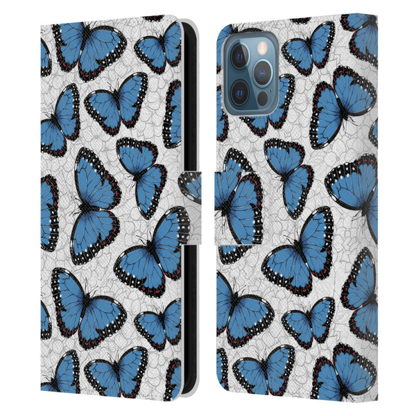 Katerina Kirilova Floral Patterns Blue Butterflies Leather Book Wallet Case Cover For Apple iPhone 12 / iPhone 12 Pro