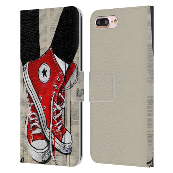 LouiJoverArt Red Ink Shoes Leather Book Wallet Case Cover For Apple iPhone 7 Plus / iPhone 8 Plus