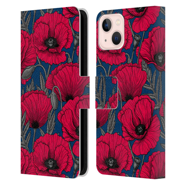 Katerina Kirilova Floral Patterns Night Poppy Garden Leather Book Wallet Case Cover For Apple iPhone 13