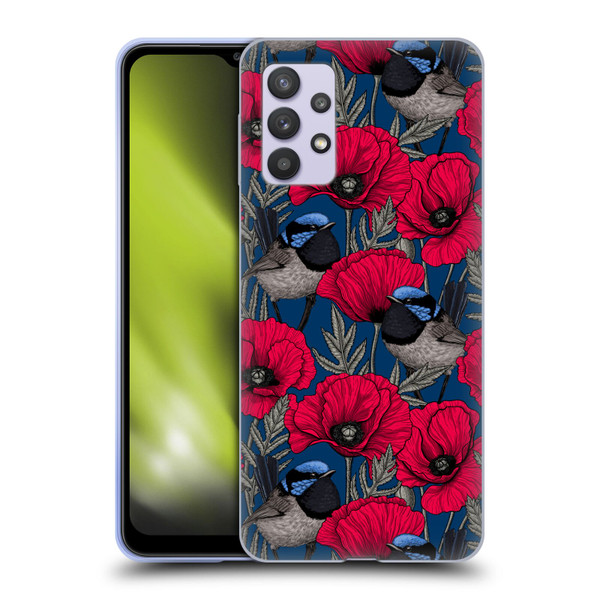 Katerina Kirilova Floral Patterns Fairy Wrens & Poppies Soft Gel Case for Samsung Galaxy A32 5G / M32 5G (2021)