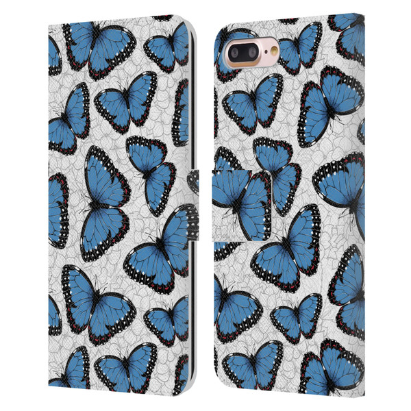 Katerina Kirilova Floral Patterns Blue Butterflies Leather Book Wallet Case Cover For Apple iPhone 7 Plus / iPhone 8 Plus