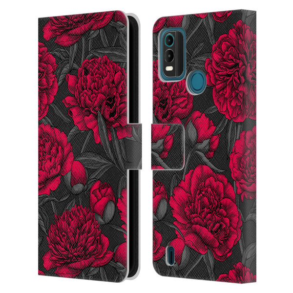 Katerina Kirilova Floral Patterns Night Peony Garden Leather Book Wallet Case Cover For Nokia G11 Plus