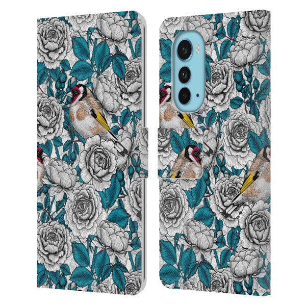 Katerina Kirilova Floral Patterns White Rose & Birds Leather Book Wallet Case Cover For Motorola Edge (2022)