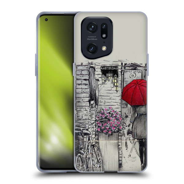 LouiJoverArt Red Ink Amsterdam Walk Soft Gel Case for OPPO Find X5 Pro