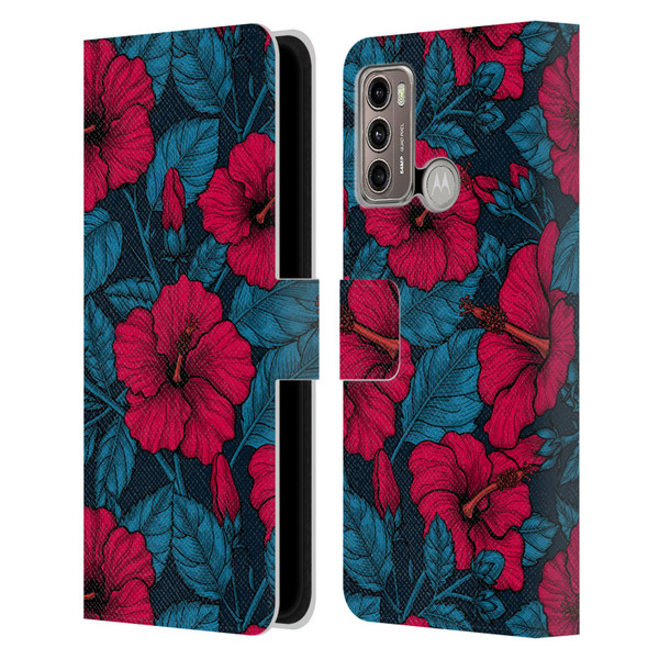 Katerina Kirilova Floral Patterns Red Hibiscus Leather Book Wallet Case Cover For Motorola Moto G60 / Moto G40 Fusion