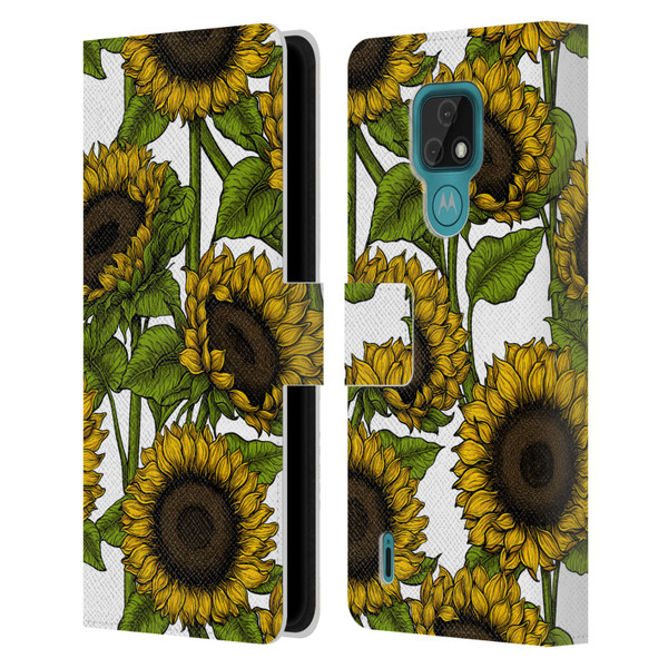 Katerina Kirilova Floral Patterns Sunflowers Leather Book Wallet Case Cover For Motorola Moto E7