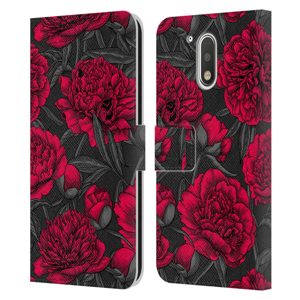 Katerina Kirilova Floral Patterns Night Peony Garden Leather Book Wallet Case Cover For Motorola Moto G41