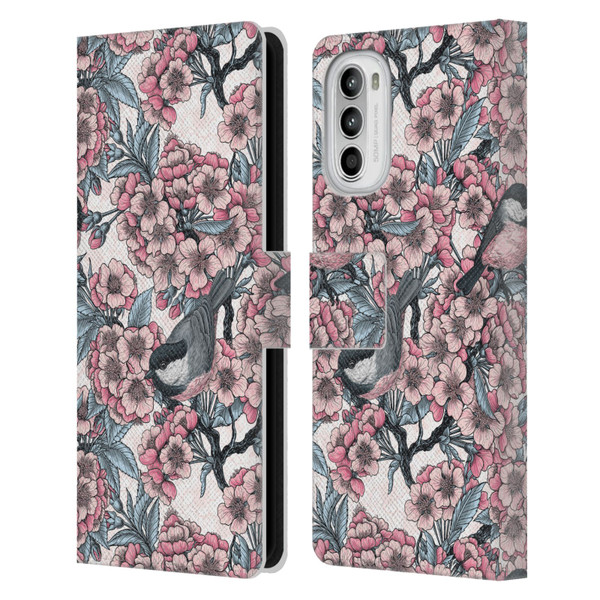 Katerina Kirilova Floral Patterns Cherry Garden Birds Leather Book Wallet Case Cover For Motorola Moto G52