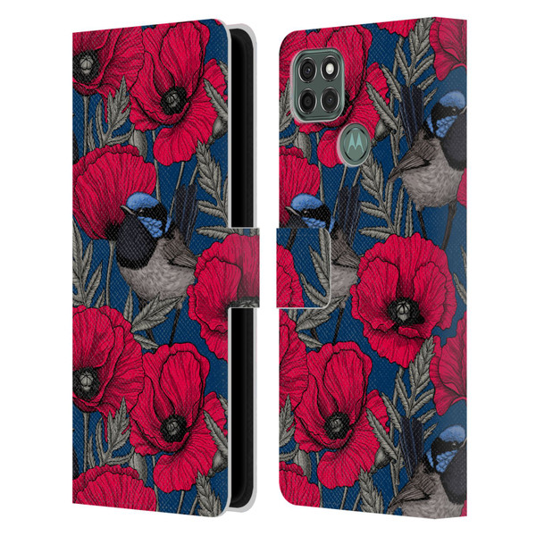 Katerina Kirilova Floral Patterns Fairy Wrens & Poppies Leather Book Wallet Case Cover For Motorola Moto G9 Power