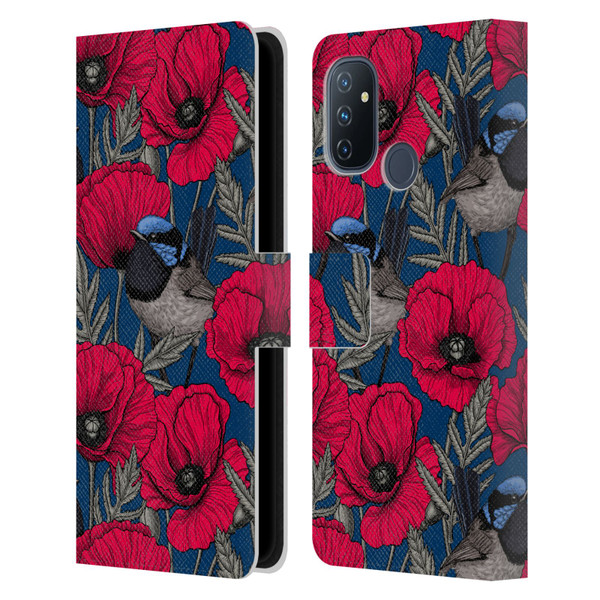 Katerina Kirilova Floral Patterns Fairy Wrens & Poppies Leather Book Wallet Case Cover For OnePlus Nord N100