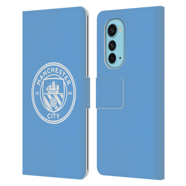 Manchester City Man City FC Badge Blue White Mono Leather Book Wallet Case Cover For Motorola Edge (2022)