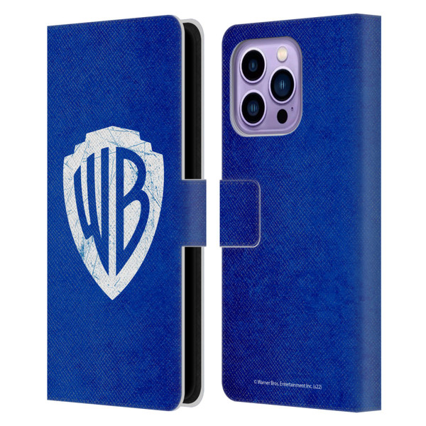 Warner Bros. Shield Logo Distressed Leather Book Wallet Case Cover For Apple iPhone 14 Pro Max