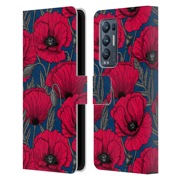 Katerina Kirilova Floral Patterns Night Poppy Garden Leather Book Wallet Case Cover For OPPO Find X3 Neo / Reno5 Pro+ 5G