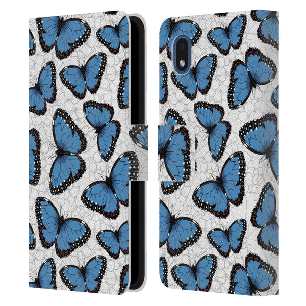 Katerina Kirilova Floral Patterns Blue Butterflies Leather Book Wallet Case Cover For Samsung Galaxy A01 Core (2020)